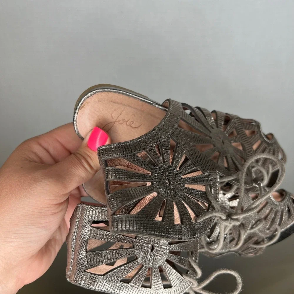 Joie Renee Women's Bronze Metallic Leather Lace Up Gladiator Sandals
